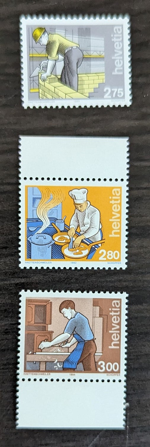 Lot 276 Switzerland SC#842-844 1989-1994 Industry Issue, 3 VFNH/OG Singles, Click on Listing to See ALL Pictures, 2017 Scott Cat. $19.75