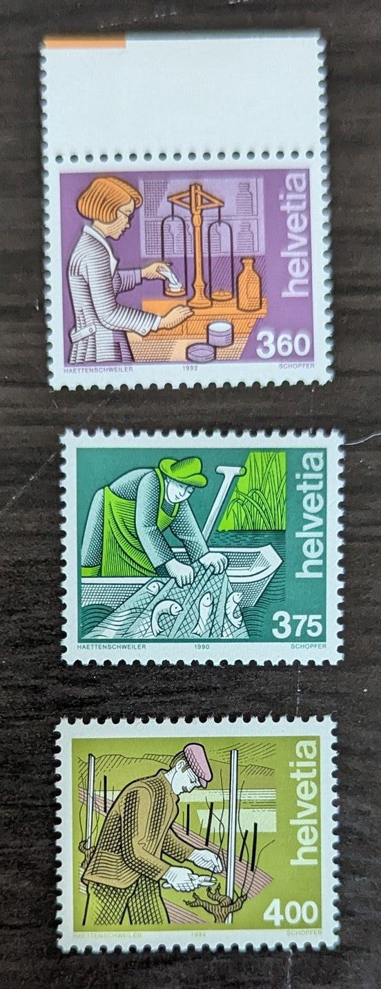 Lot 277 Switzerland SC#845-847 1989-1994 Industry Issue, 3 VFOG/NH Singles, Click on Listing to See ALL Pictures, 2017 Scott Cat. $26.25