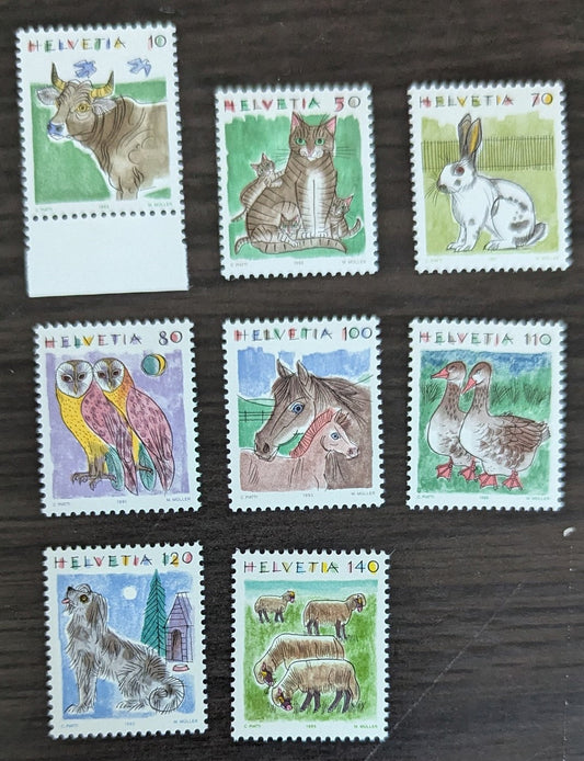 Lot 279 Switzerland SC#870-877 1990-1995 Animals Issue, 8 VFOG/NH Singles, Click on Listing to See ALL Pictures, 2017 Scott Cat. $15.7