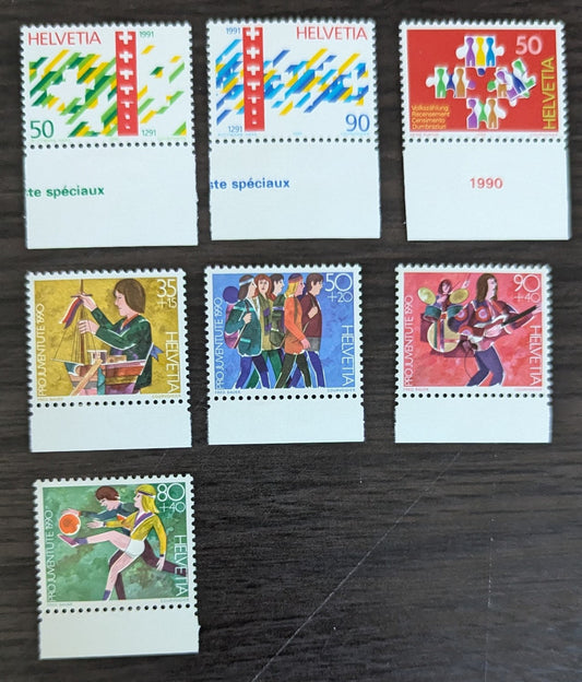 Lot 282 Switzerland SC#867/B567 1990 Swiss Confederation, 700th Anniv - Child Development Issues, 7 VFNH Singles, Click on Listing to See ALL Pictures, 2017 Scott Cat. $10.35