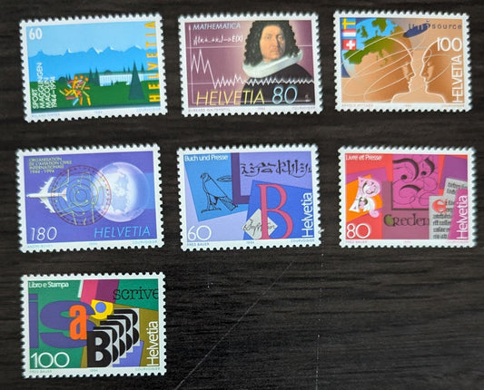 Lot 293 Switzerland SC#938-944 1994 Swiss Sports School, 50th Anniv - Books & The Press Exhibition Issues, 7 VFNH Singles, Click on Listing to See ALL Pictures, 2017 Scott Cat. $15.35