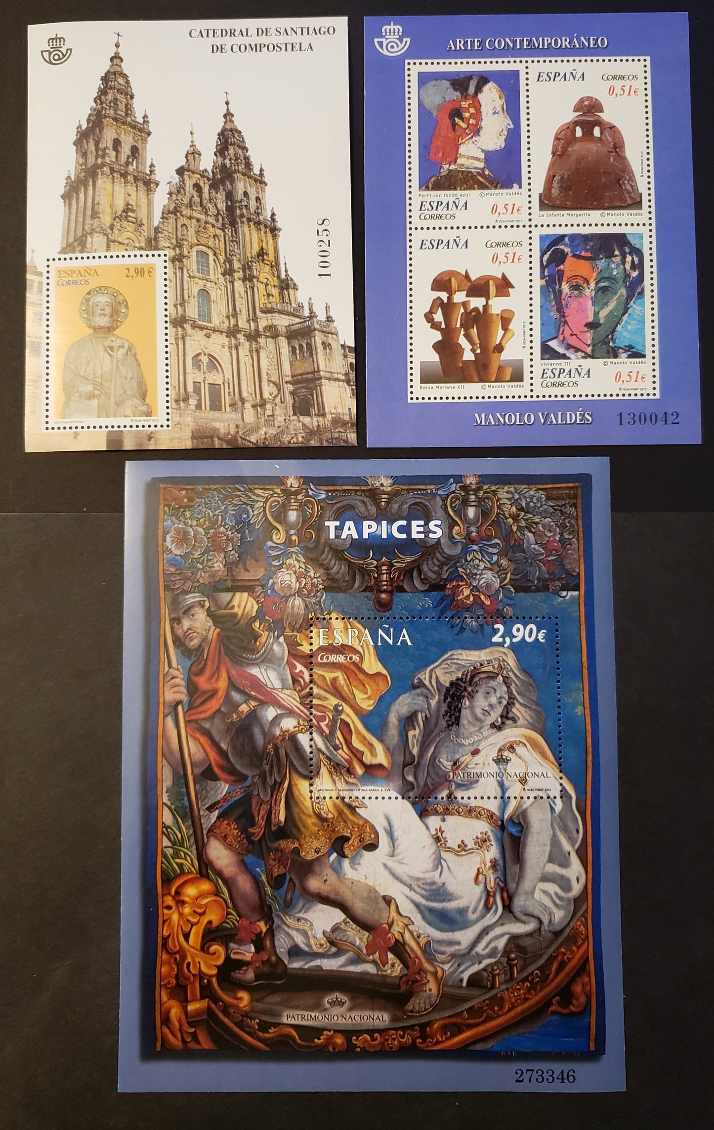 Lot 31 Spain SC#3837/3864 2012 Tapestry / Art Issues, 2 VFNH Souvenir Sheets And A Sheet Of 4, Click on Listing to See ALL Pictures, 2017 Scott Cat. $20