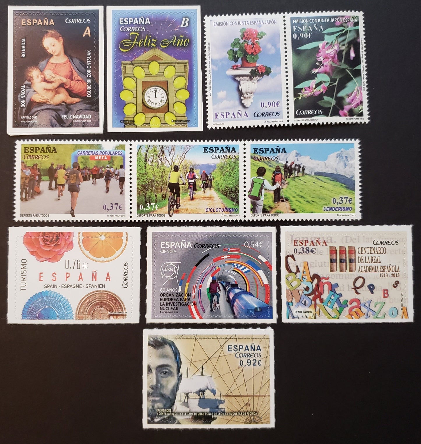 Lot 48 Spain SC#3941/3950 2013-2014 The Nursing Virgin / Arrival In Florida Of Juan Ponce de Leon Issues, 6 VFNH Singles, 1 Pair And A Strip Of 3, Click on Listing to See ALL Pictures, 2017 Scott Cat. $18.2