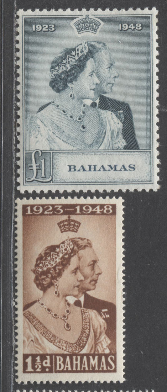 Lot 495 Bahamas #148-149 1.5d & 1 Pound Brown & Turquoise Blue King George VI & Queen Elizabeth, 1948 Silver Wedding Issue, 2 VFNH Singles