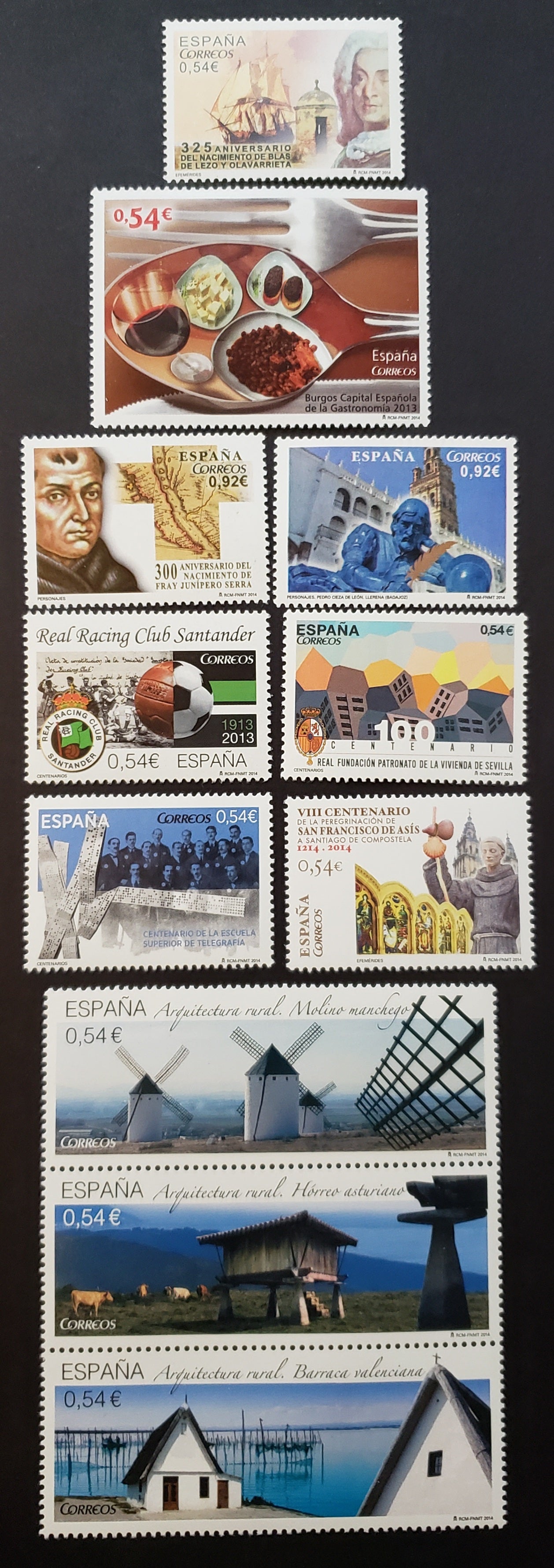 Lot 49 Spain SC#3951/3960 2013-2014 Father Junipero Serra / Blas de Lezo Olavarrieta Issues, 8 VFNH Singles And A Strip Of 3, Click on Listing to See ALL Pictures, 2017 Scott Cat. $18.5