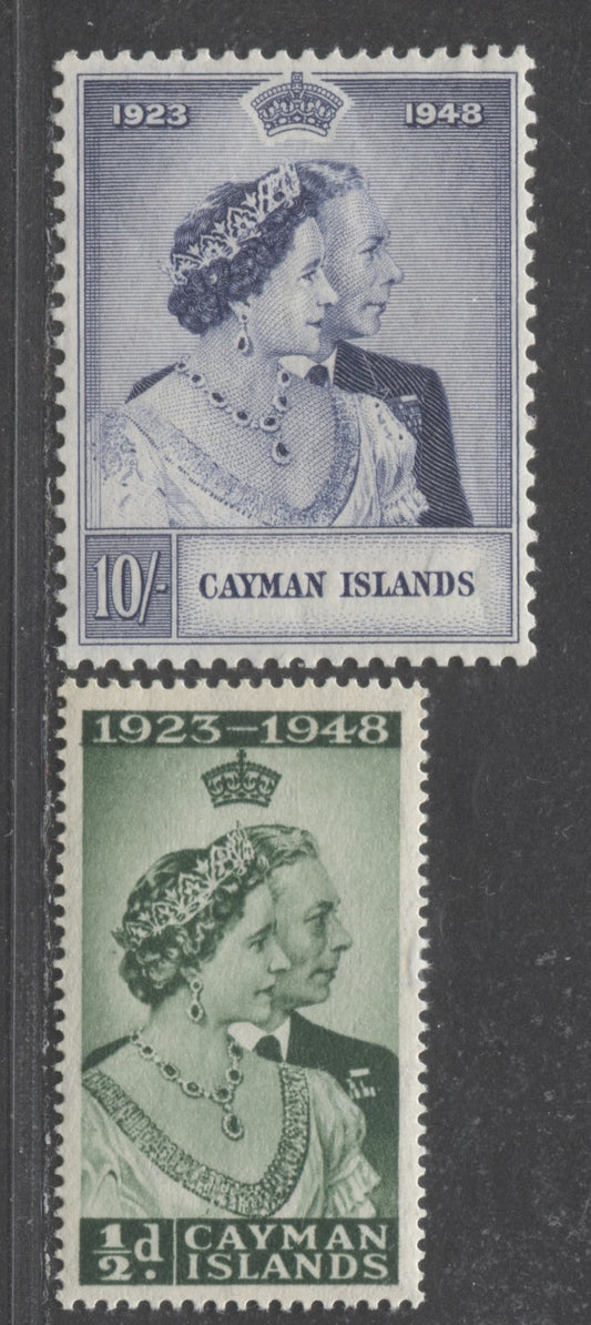 Lot 506A Cayman Islands #116-117 1.5pi & 1 Pound Violet & Slate Blue King George VI & Queen Elizabeth, 1948 Silver Wedding Issue, 2 VFOG Singles