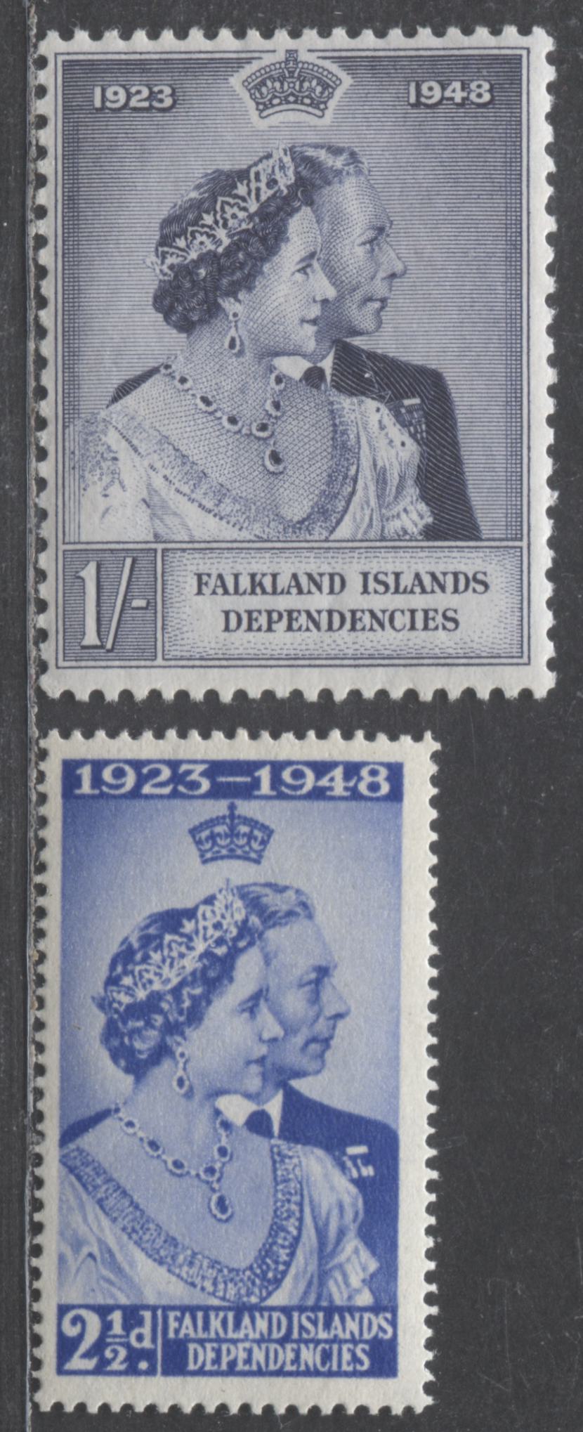 Lot 510 Falkland Islands Dependencies #1L11-1L12 2.5d & 1/-  Ultramarine & Violet Blue King George VI & Queen Elizabeth, 1948 Silver Wedding Issue, 2 Fine NH Singles