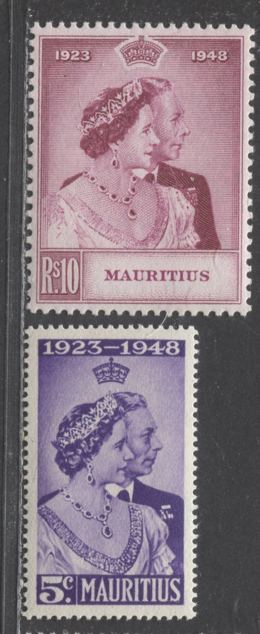 Lot 534 Mauritius #229-230 5c & 10R Violet & Bright Reddish Purple King George VI & Queen Elizabeth, 1948 Silver Wedding Issue, 2 VFNH Singles