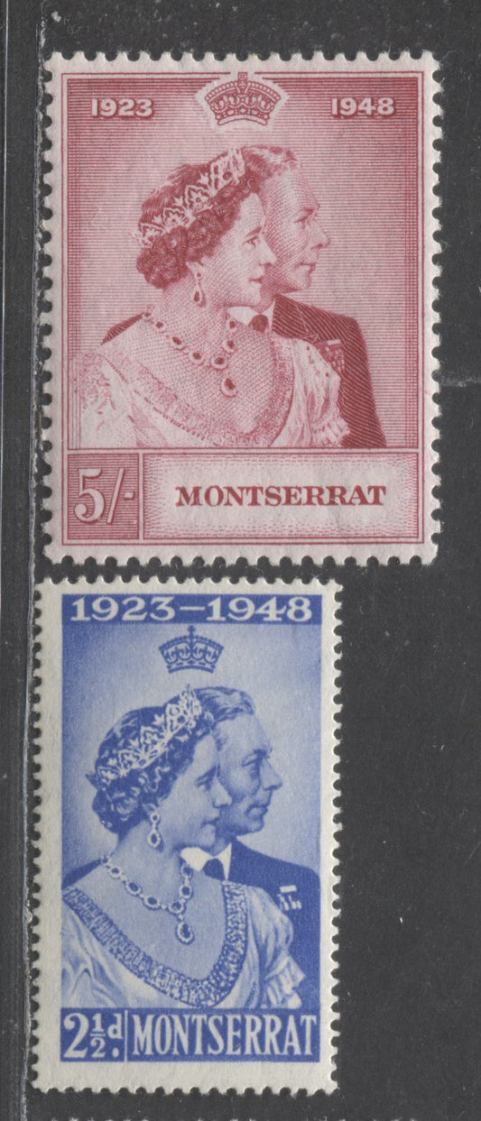 Lot 535 Montserrat #106-107 2.5d & 5/- Ultramarine & Cerise King George VI & Queen Elizabeth, 1948 Silver Wedding Issue, 2 Fine & VFNH Singles