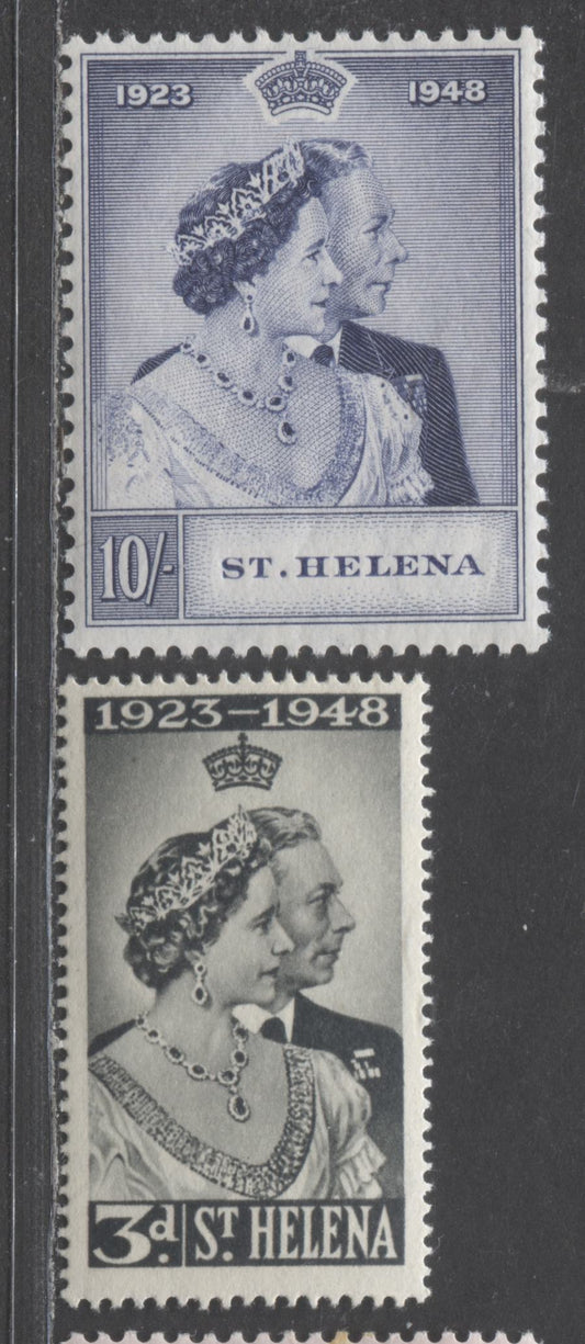 Lot 544 St. Helena #130-131 3d & 10/- Grey Black & Violet Blue King George VI & Queen Elizabeth, 1948 Silver Wedding Issue, 2 VFNH Singles