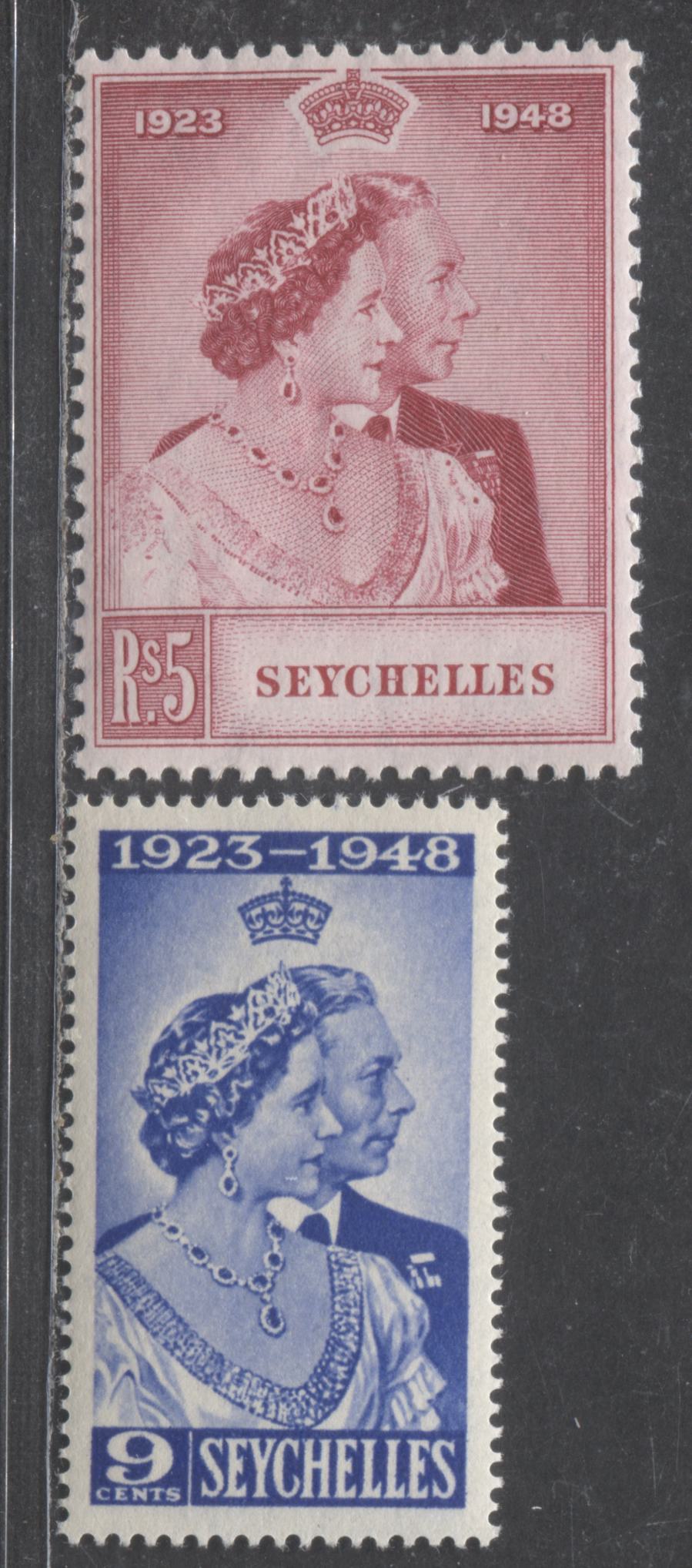 Lot 549 Seychelles #151-152 9c & 5R Ultramarine & Cerise King George VI & Queen Elizabeth, 1948 Silver Wedding Issue, 2 Fine & VFNH Singles