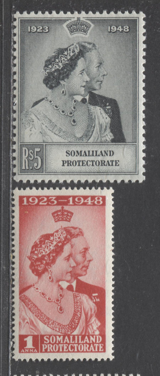 Lot 552 Somaliland #110-111 1a & 5R Scarlet & Slate King George VI & Queen Elizabeth, 1948 Silver Wedding Issue, 2 Fine NH Singles