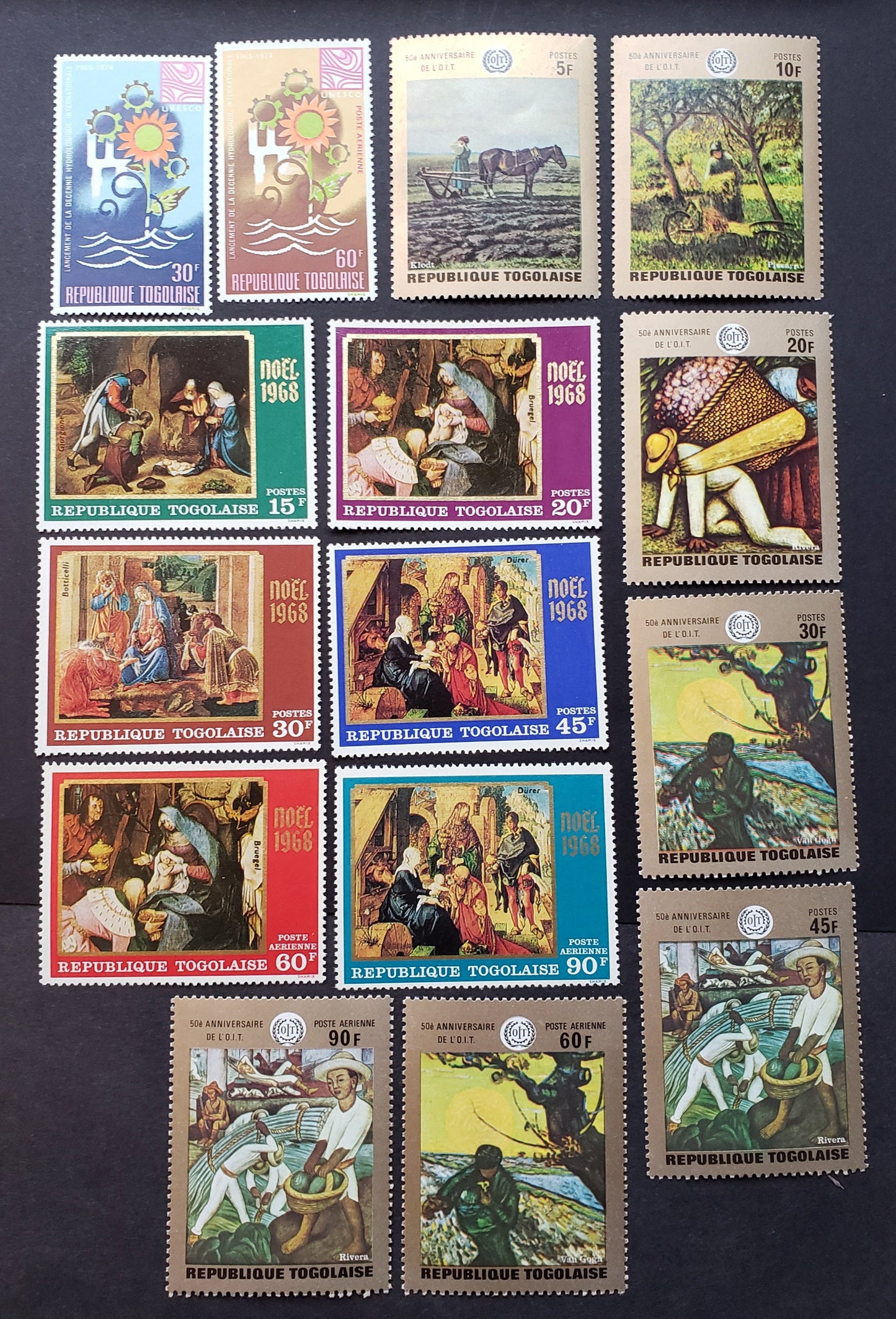 Lot 85 Togo SC#640/C125 1968-1970 Hydrological Decade / Paintings Issues, 15 VFNH Singles, Click on Listing to See ALL Pictures, 2017 Scott Cat. $15.7