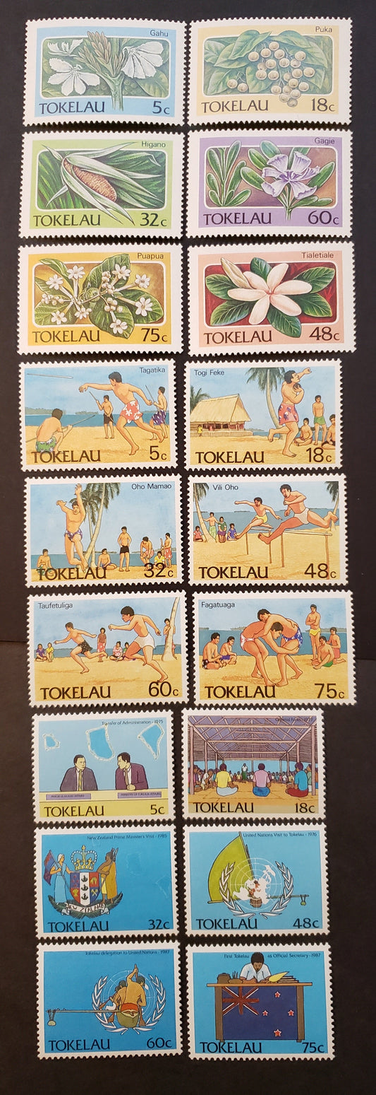 Lot 90 Tokelau SC#138/156 1987-1988 Flora / Political Development Issues, 18 VFOG Singles, Click on Listing to See ALL Pictures, 2017 Scott Cat. $17.15