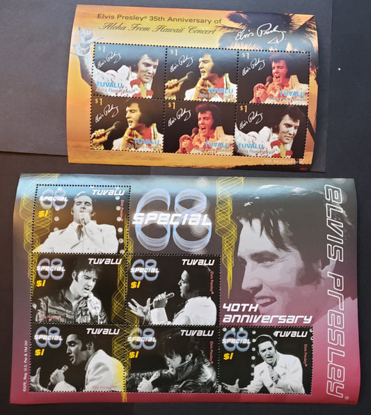 Lot 11 Tuvalu SC#1068var/1069 2008 Elvis Presley Issue, 2 VFNH Sheets Of 6, Click on Listing to See ALL Pictures, 2022 Scott Classic Cat. $21