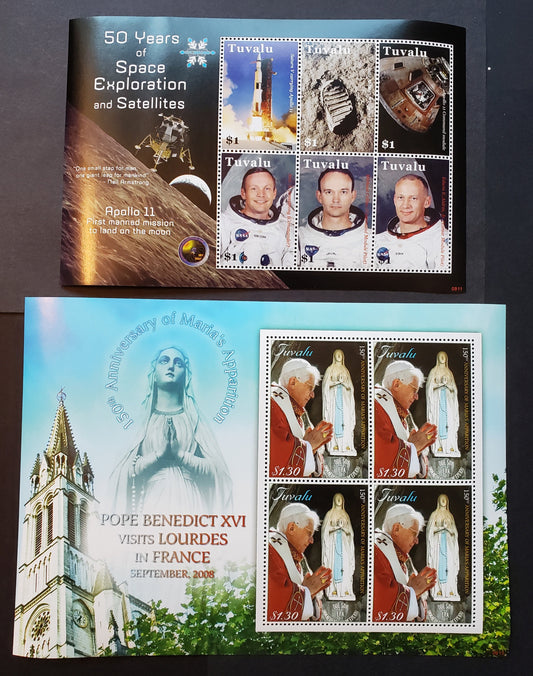 Lot 12 Tuvalu SC#1071var/1072 2008 Pope Benedict XVI / Space Exploration Issues, A VFNH Sheet Of 4 And A Sheet Of 6, Click on Listing to See ALL Pictures, 2022 Scott Classic Cat. $17.9