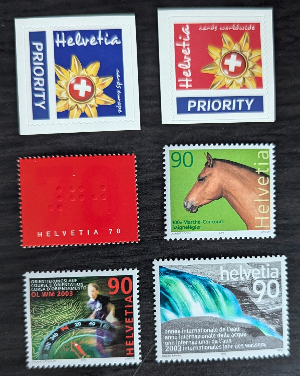 Lot 184 Switzerland SC#1135/1141 2002-2003 Emblem of Switzerland Tourism - Int'l Year of Water Issues, 6 VFNH Singles, Click on Listing to See ALL Pictures, 2017 Scott Cat. $15.15