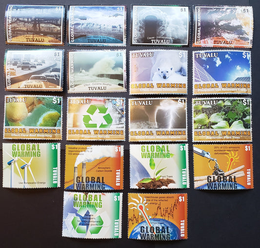 Lot 18 Tuvalu SC#1030a/1032f 2007 Global Warming, 18 VFNH Singles, Click on Listing to See ALL Pictures, Estimated Value $30