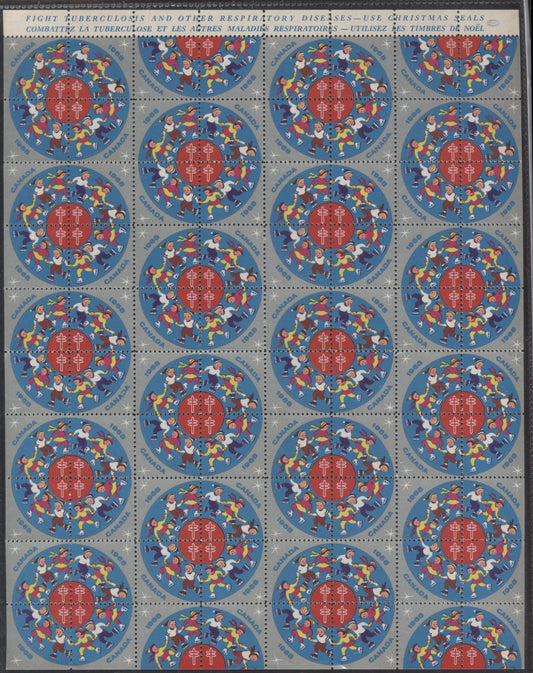 Canada #WX67  Multicoloured Family Of Skaters In Circle, 1968 Christmas Seal Issue, A VFNH Full Sheet Of 80