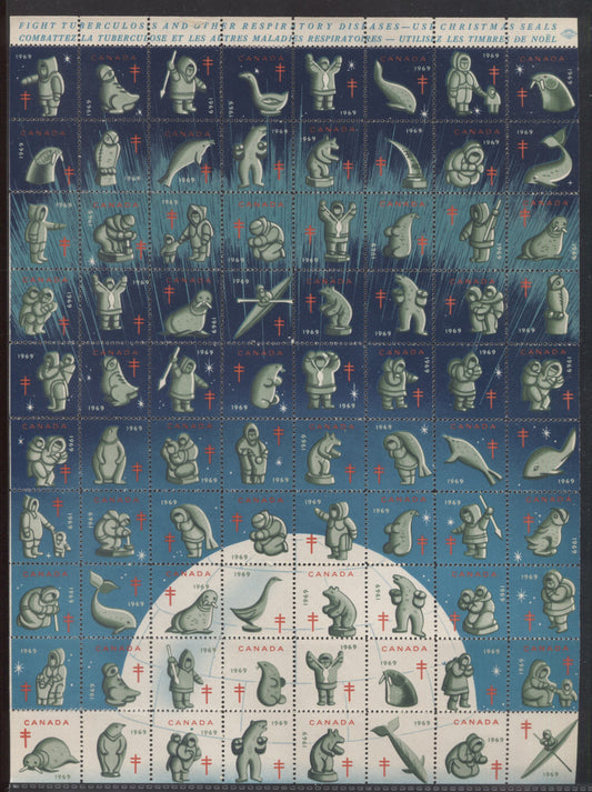 Canada #WX68  Multicoloured Inuit Carved Figures, 1969 Christmas Seal Issue, A VFNH Full Sheet Of 80