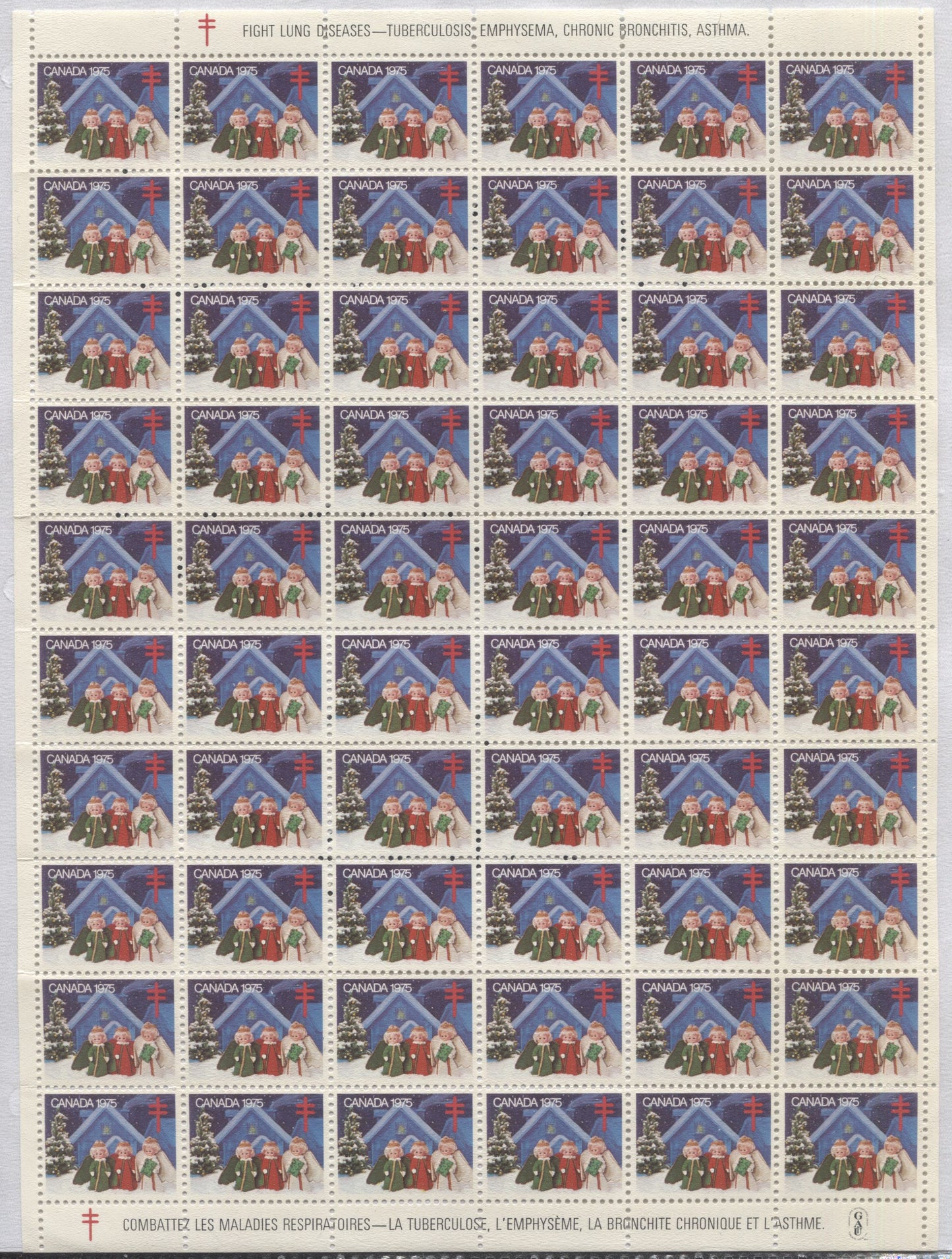 Canada #WX74  Multicoloured Three Angels, 1975 Christmas Seal Issue, A Fine NH Full Sheet Of 60