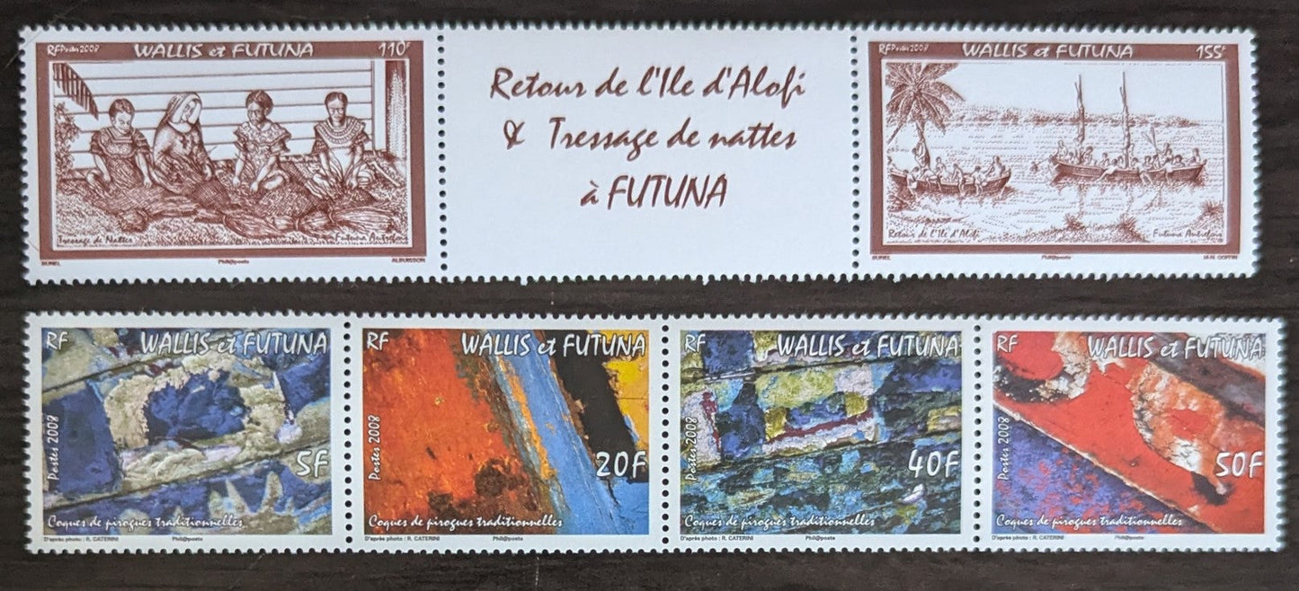 Lot 110 Wallis & Futuna SC#656/659 2008 Historical Images of Futuna - Pirogue Hulls Issues, 2 VFNH Pair & Strip Of 4, Click on Listing to See ALL Pictures, 2017 Scott Cat. $9.5