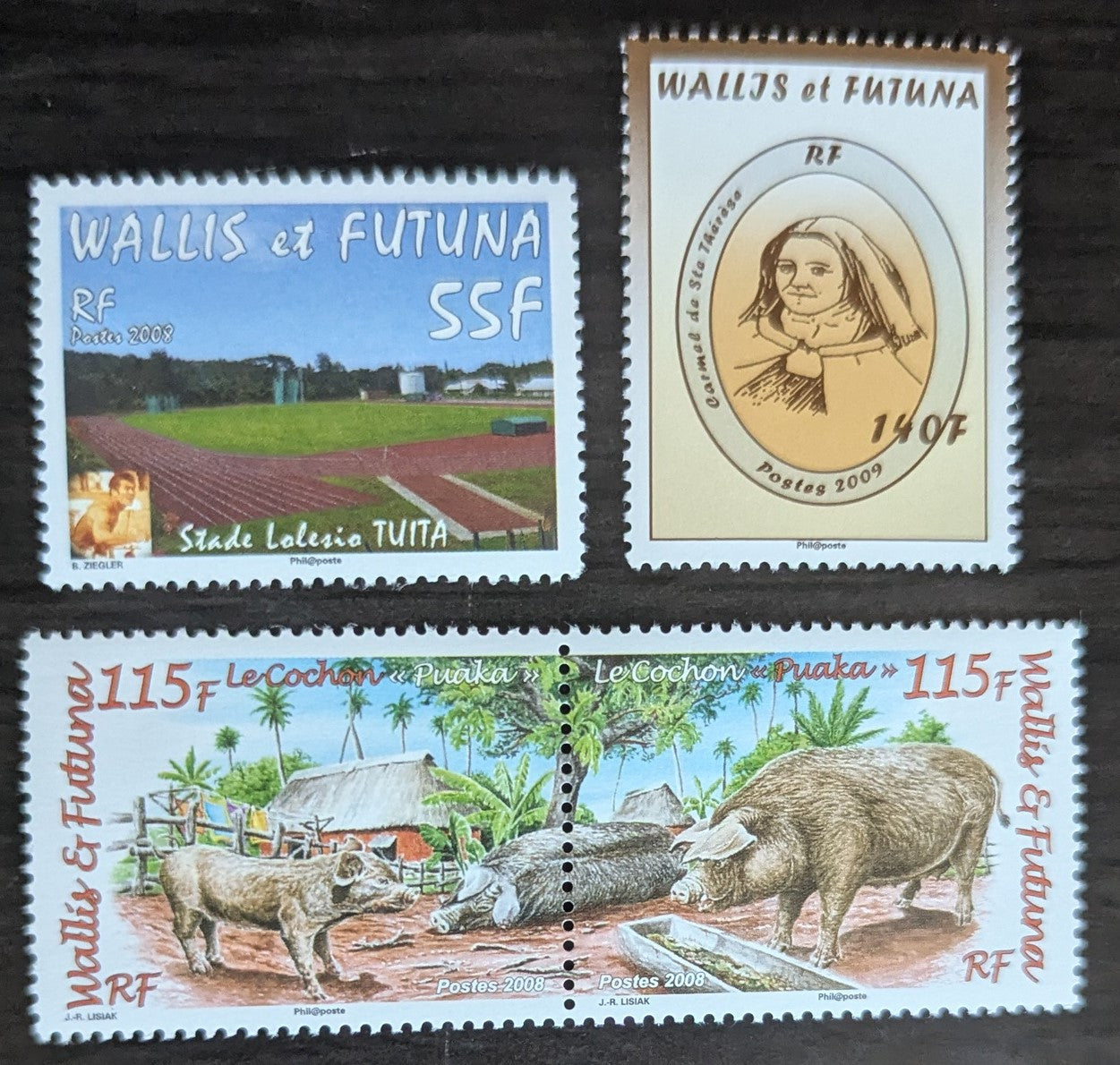 Lot 111 Wallis & Futuna SC#660/672 2008-2009 Lolesio Tuita Stadium - St Theresa of Lisieux Issues, 3 VFNH Singles & Pair, Click on Listing to See ALL Pictures, 2017 Scott Cat. $9.5