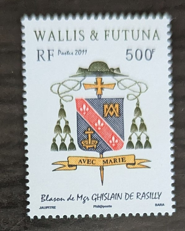 Lot 124 Wallis & Futuna SC#692 500fr Multicolored 2011 Arms of Bishop Ghislain Marie Raoul Suzanne de Rasilly Issue, A VFNH Single, Click on Listing to See ALL Pictures, 2017 Scott Cat. $12