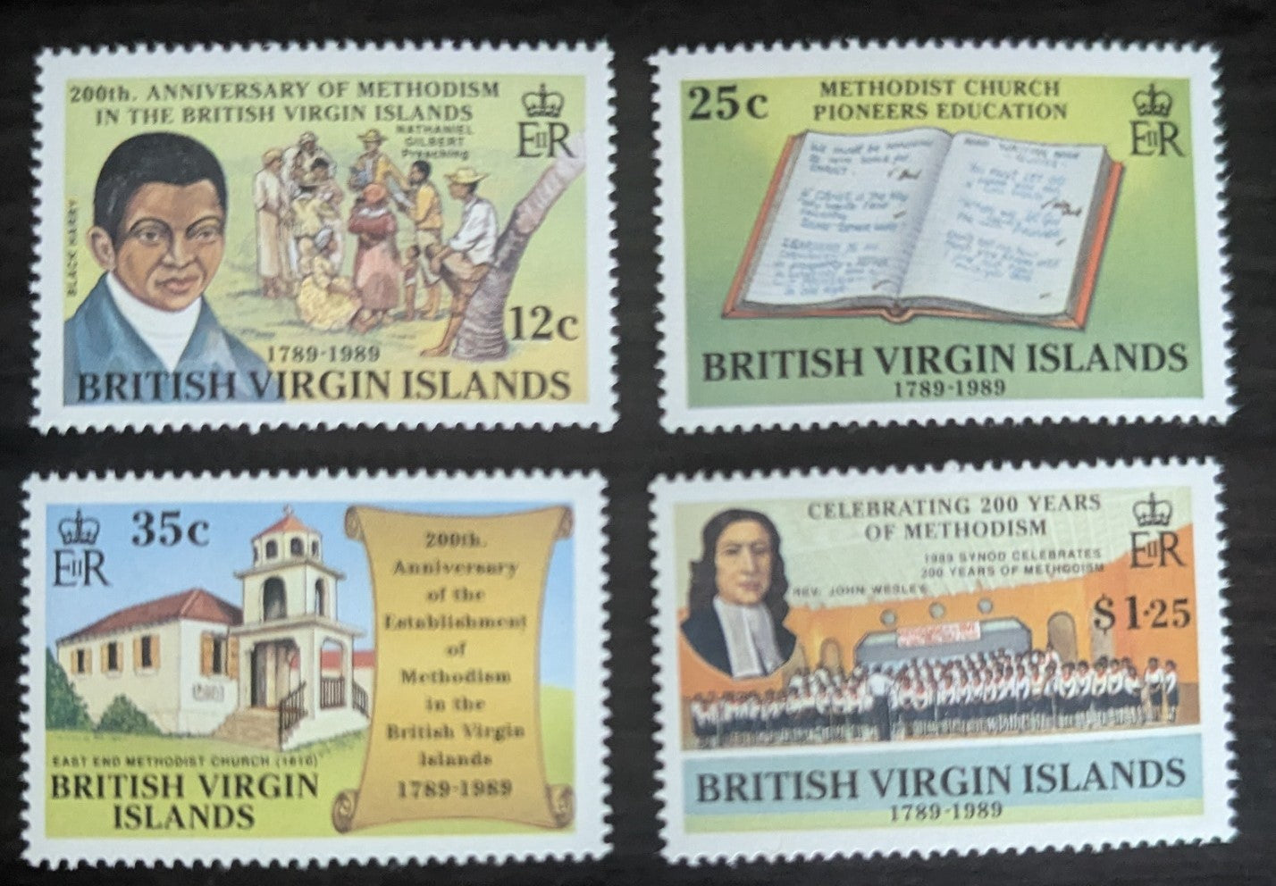 Lot 12 Virgin Islands SC#646-649 1989 Methodist Church, 200th Anniv Issue, 4 VFNH Singles, Click on Listing to See ALL Pictures, 2017 Scott Cat. $8.95