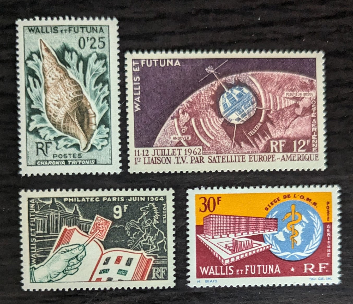 Lot 15 Wallis & Futuna SC#159/C25 1962-1966 Sea Shells - New WHO Headquarters, Geneva Issues, 4 VFNH/OG Singles, Click on Listing to See ALL Pictures, 2017 Scott Cat. $11.85