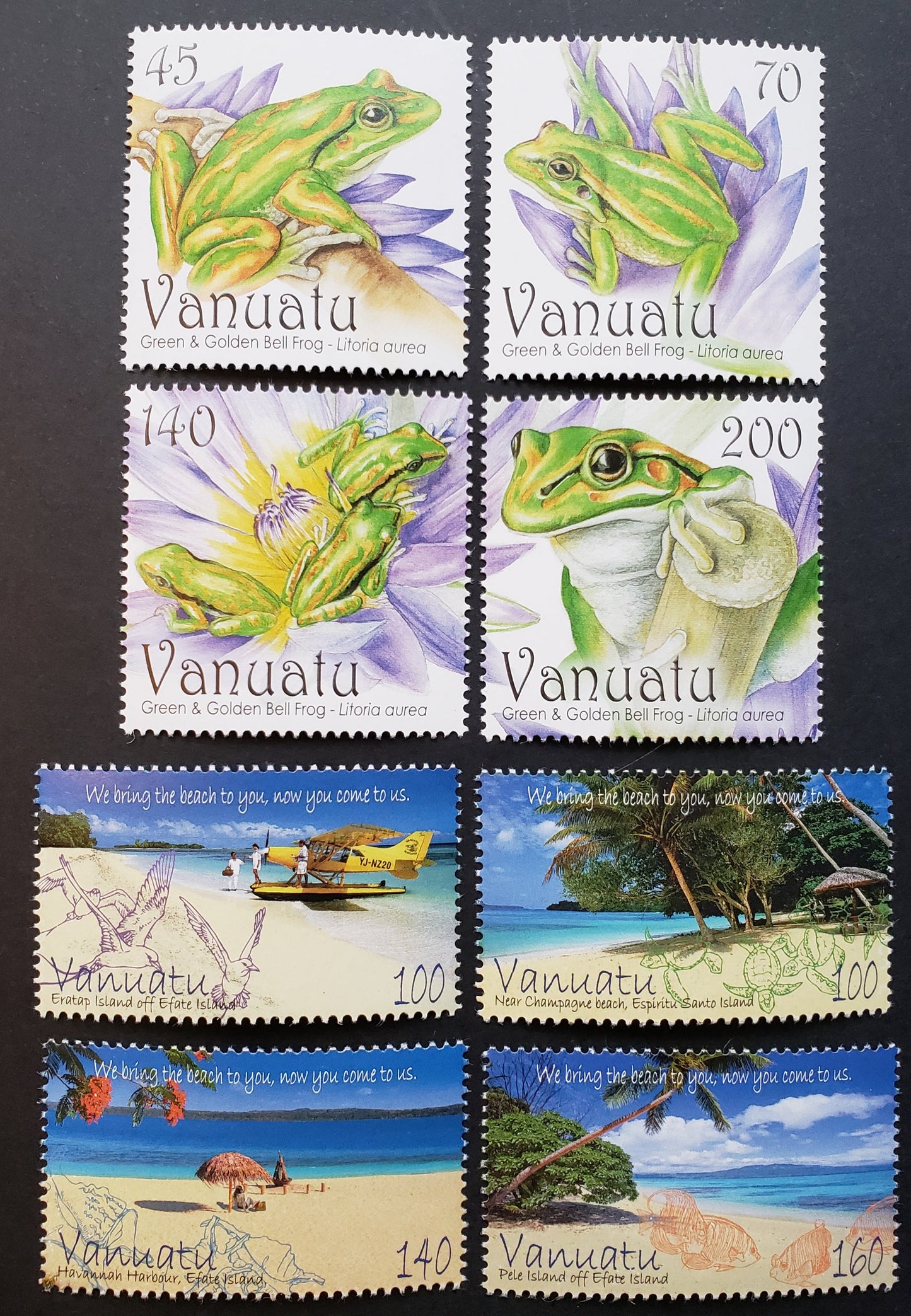 Lot 173 Vanuatu SC#1008/1014 2011 Frogs / Beaches Issues, 8 VFNH Singles, Click on Listing to See ALL Pictures, 2017 Scott Cat. $19