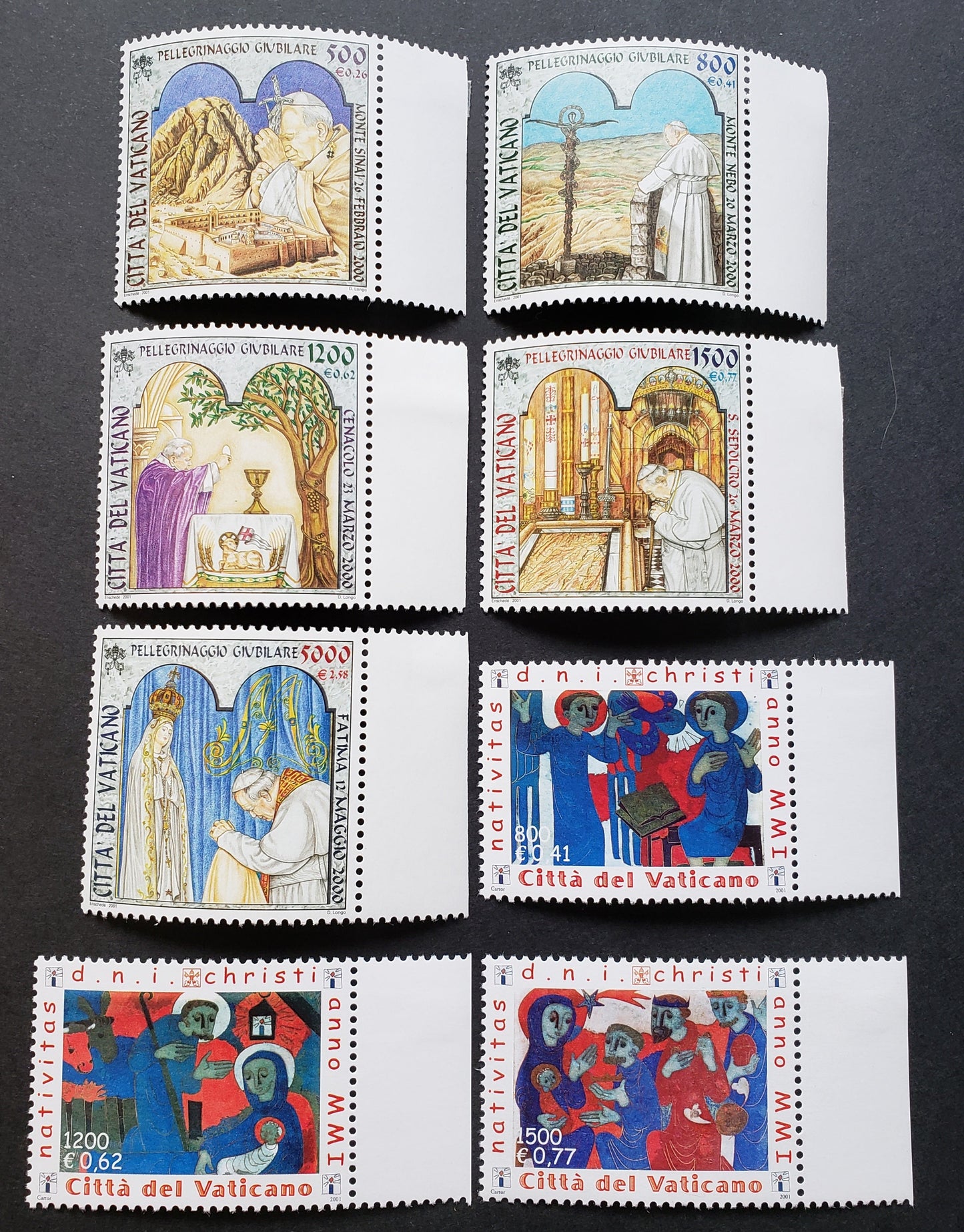 Lot 206 Vatican City SC#1185/1203 2001 Travels Of Pope John Paul II / Christmas Issues, 8 VFNH Singles, Click on Listing to See ALL Pictures, 2017 Scott Cat. $16.75