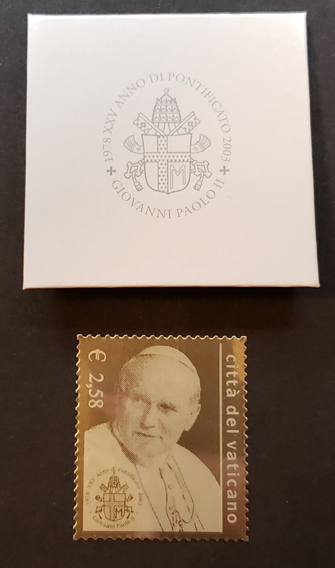 Lot 214 Vatican City SC#1237 2003 Pontificate Of John Paul II Issue, A VFNH Single Etched On Silver Foil, Click on Listing to See ALL Pictures, 2017 Scott Cat. $9