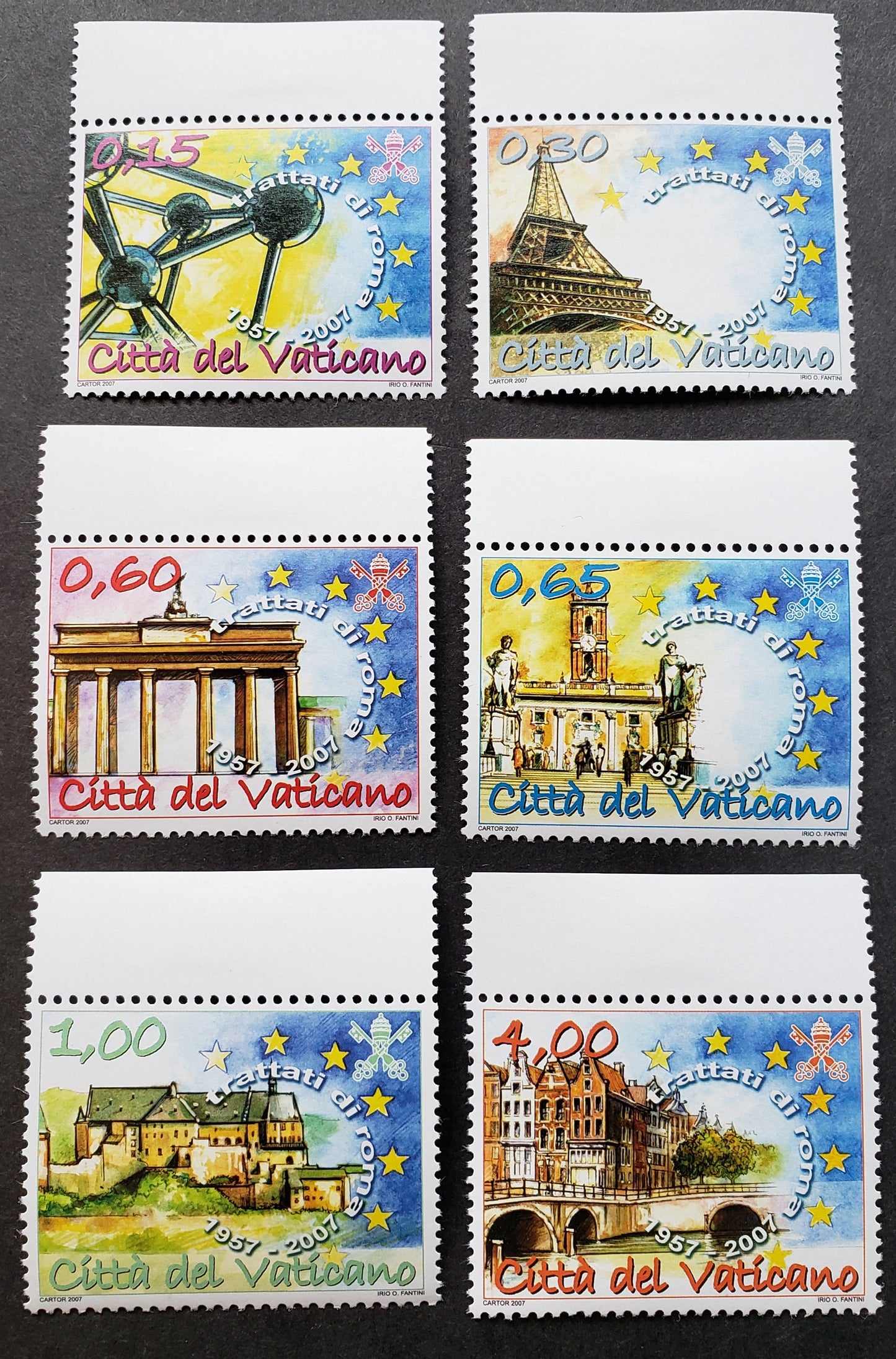 Lot 239 Vatican City SC#1358/1363 2007 Treaty Of Rome 50th Anniv. Issue, 6 VFNH Singles, Click on Listing to See ALL Pictures, 2017 Scott Cat. $19