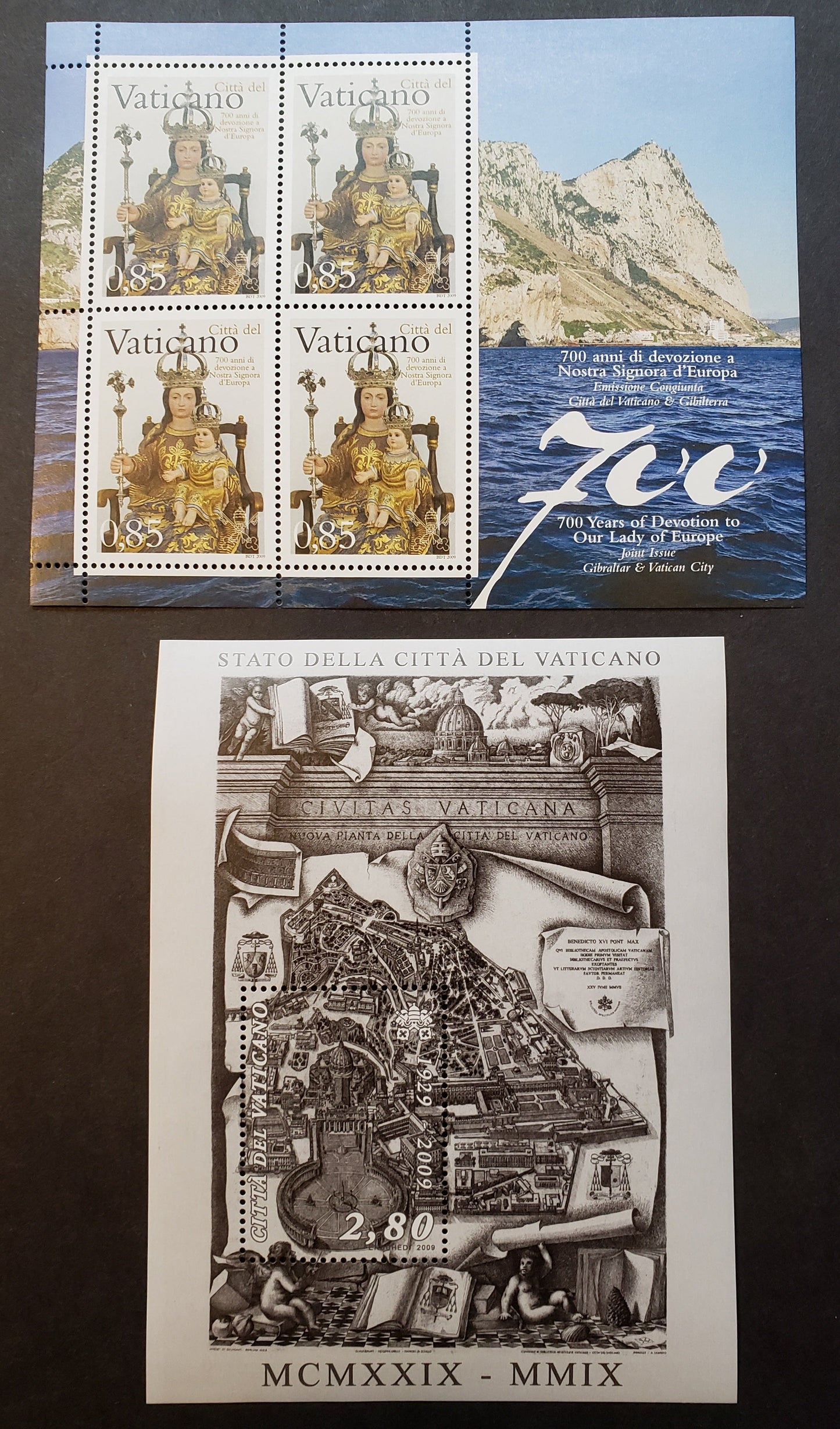 Lot 255 Vatican City SC#1402var/1410 2009 Gibraltar Shrine / Vatican City State Issues, A VFNH Sheet Of 4 And A Sheet Of 4, Click on Listing to See ALL Pictures, 2017 Scott Cat. $17