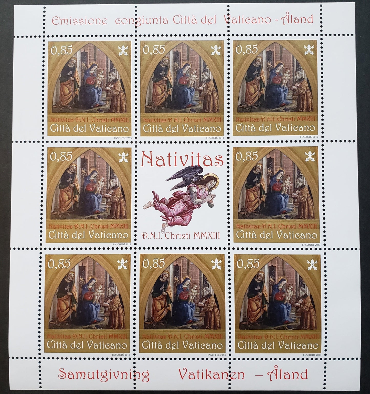 Lot 277 Vatican City SC#1550var 2013 Christmas Issue, A VFNH Sheet O 8 + Label, Click on Listing to See ALL Pictures, 2017 Scott Cat. $17