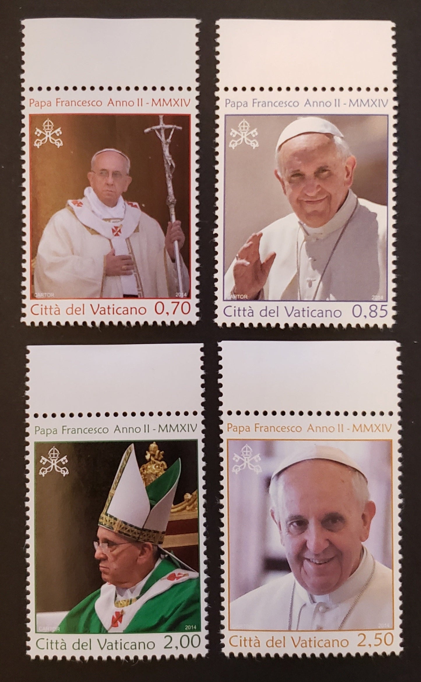 Lot 289 Vatican City SC#1553/1556 2014 Start Of Second Year Of Reign Of Pope Issue, 4 VFNH Singles, Click on Listing to See ALL Pictures, 2017 Scott Cat. $17