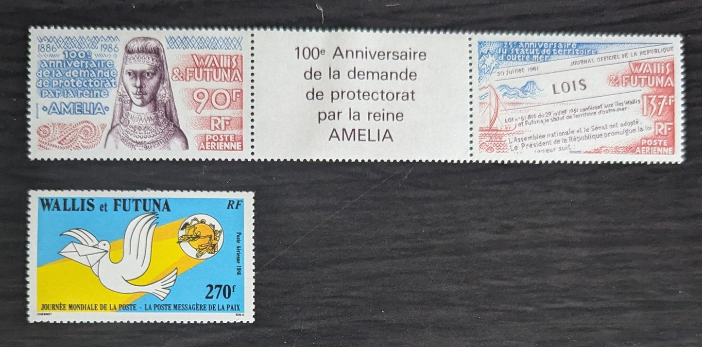 Lot 30 Wallis & Futuna SC#C149a-C150 1986 Queen Amelia's Request to France for Protection - World Post Day Issues, 2 VFNH Single & Pair, Click on Listing to See ALL Pictures, 2017 Scott Cat. $14.5