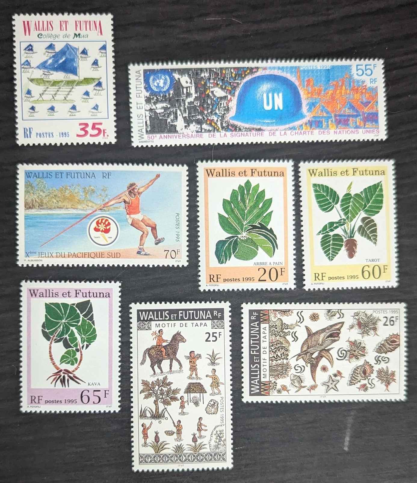 Lot 38 Wallis & Futuna SC#468-475 1995 Mua College - Tapa Issues, 8 VFNH Singles, Click on Listing to See ALL Pictures, 2017 Scott Cat. $10.7