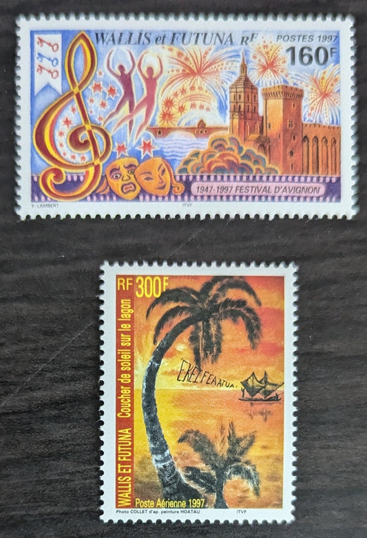 Lot 47 Wallis & Futuna SC#498/C196 1997 Festival of Avignon - Sundown over the Lagoon Issues, 2 VFNH Singles, Click on Listing to See ALL Pictures, 2017 Scott Cat. $12.5