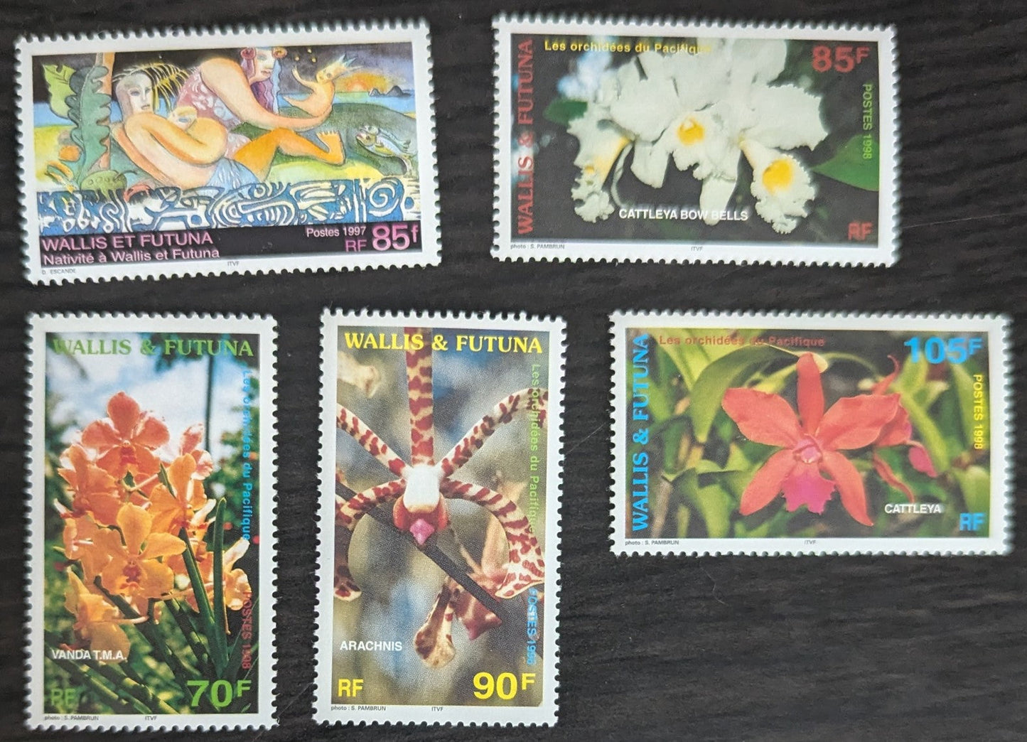 Lot 51 Wallis & Futuna SC#502/507 1997-1998 Christmas - Orchids Issues, 5 VFNH Singles, Click on Listing to See ALL Pictures, 2017 Scott Cat. $11.55