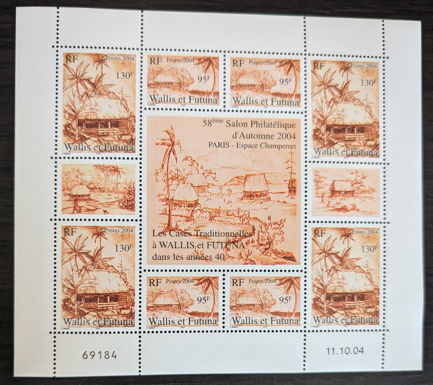 Lot 82 Wallis & Futuna SC#595var-596var 2004 Traditional Houses Issue, A VFNH Sheet Of 10+Label, 2017 Scott Cat. $24