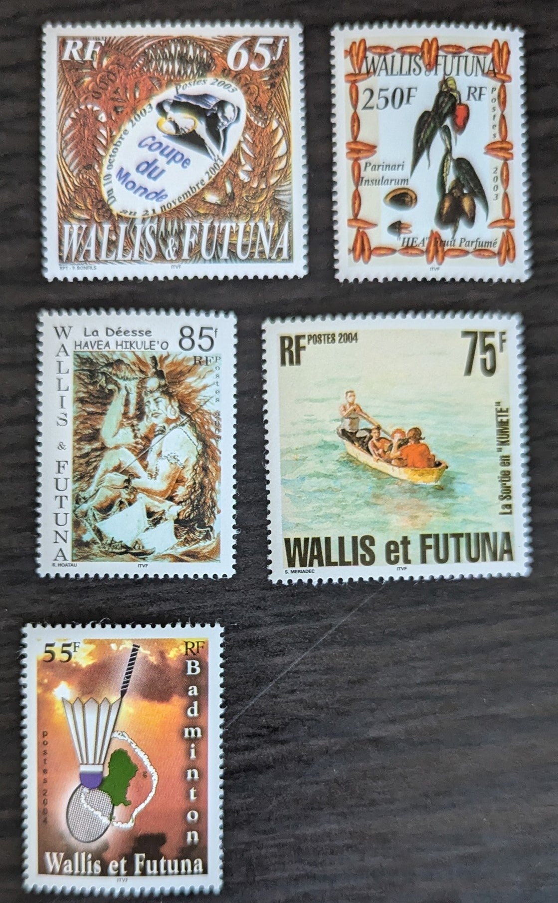 Lot 83 Wallis & Futuna SC#578/583 2003-2004 Rugby World Cup, Australia - Badminton Issues, 5 VFNH Singles, Click on Listing to See ALL Pictures, 2017 Scott Cat. $14.25