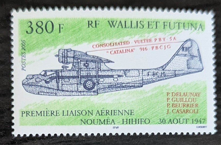 Lot 92 Wallis & Futuna SC#607 380fr Multicolored 2005 First Noumea to Hihifo Flight, 58th Anniv Issue, A VFNH Single, Click on Listing to See ALL Pictures, 2017 Scott Cat. $10