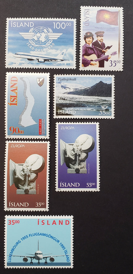 Lot 103 Iceland SC#792/807 1994-1995 ICAO / Luxembourg- Reykjavik Air Route Issues, 7 VFNH Singles, Click on Listing to See ALL Pictures, 2017 Scott Cat. $15.5