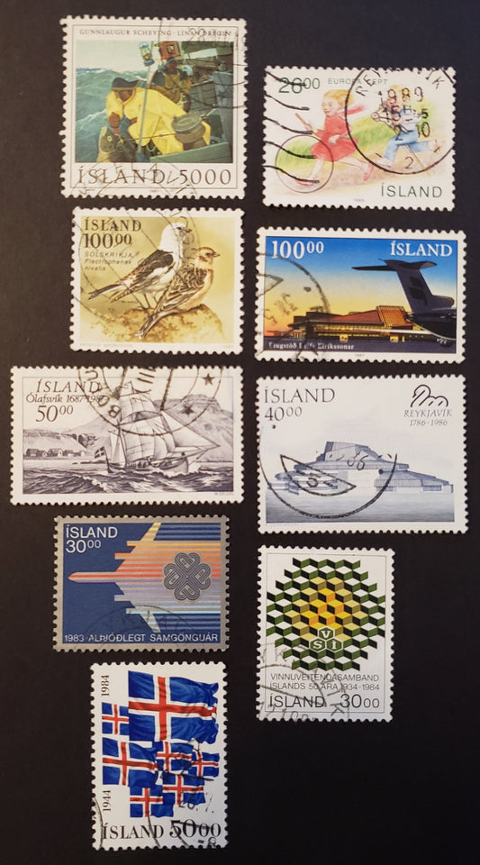 Iceland SC#548/676 1981-1989 Hauling The Line / Europa Issues, 9 Fine & VF Used Singles, Click on Listing to See ALL Pictures, 2017 Scott Cat. $16.05