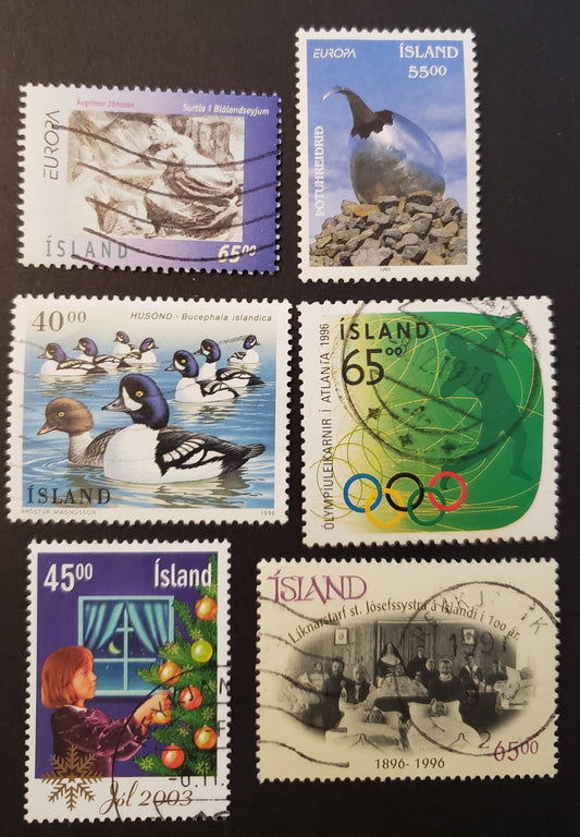 Iceland SC#771/1003 1993-2003 Sculptures / Christmas Issues, 6 Fine & VF Used Singles, Click on Listing to See ALL Pictures, 2017 Scott Cat. $10