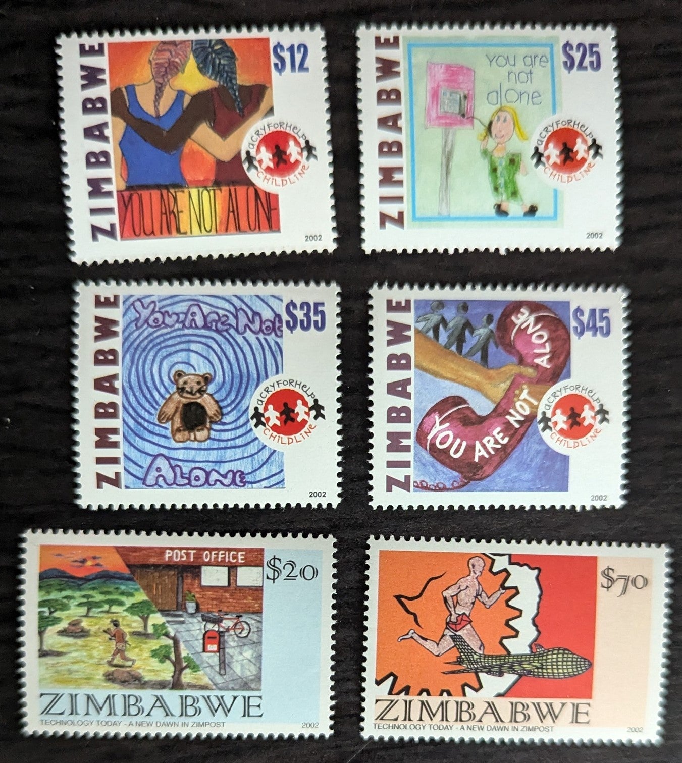 Lot 208 Zimbabwe SC#913/922 2002 Childline - Childrens Stamp Design Contest Winners Issues, 6 VFNH Singles, Click on Listing to See ALL Pictures, 2017 Scott Cat. $13.75