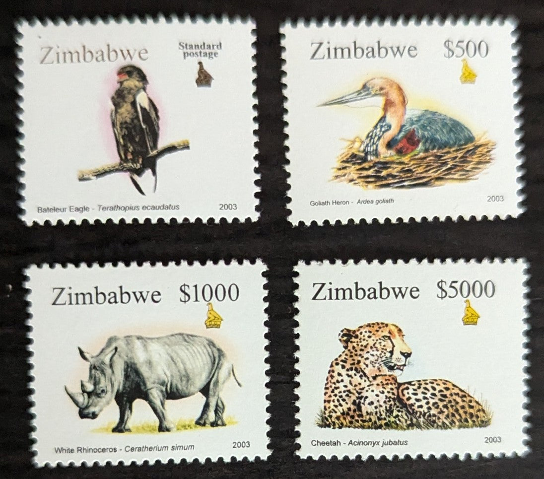 Lot 210 Zimbabwe SC#937-940 2003 Fauna Issue, 4 VFNH Singles, Click on Listing to See ALL Pictures, 2017 Scott Cat. $13.25