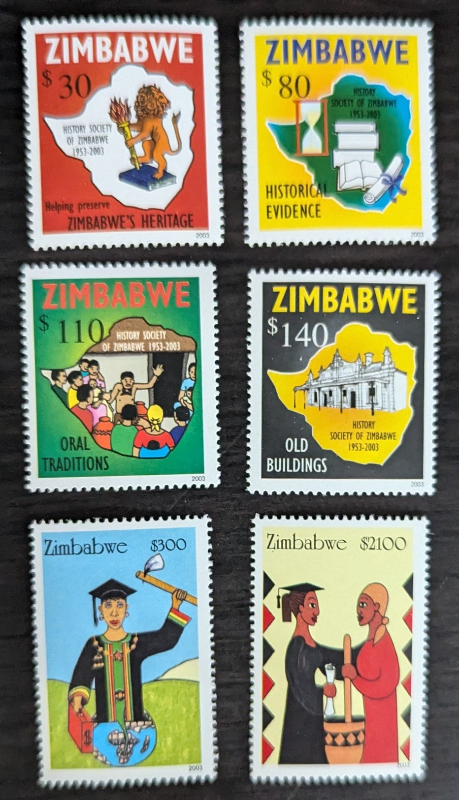 Lot 211 Zimbabwe SC#929/948 2003 Historical Society of Zimbabwe, 50th Anniv - Women Empowerment Issues, 6 VFNH Singles, Click on Listing to See ALL Pictures, 2017 Scott Cat. $13.25